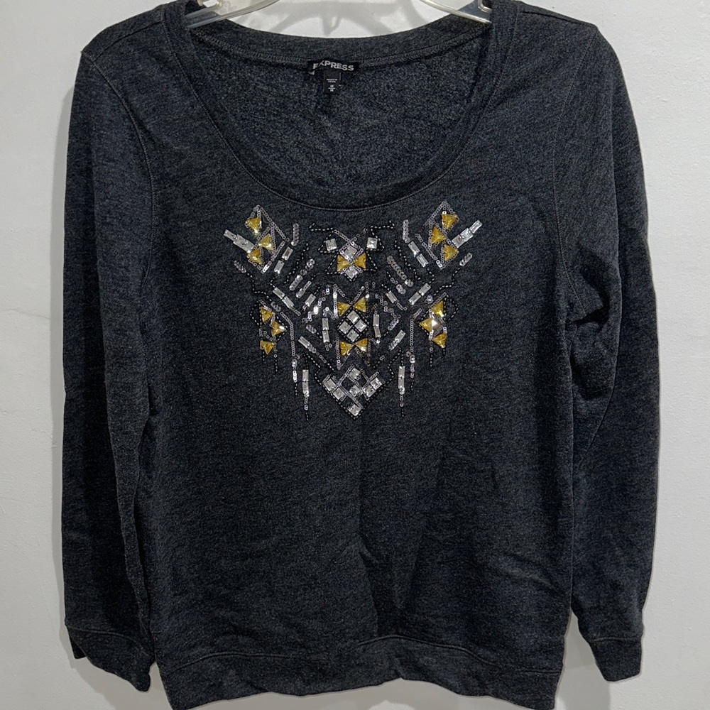 Express Charcoal Embellished Sweater